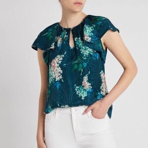 REBECCA TAYLOR SHORT SLEEVE HYDRANGEA TOP TEAL NWT